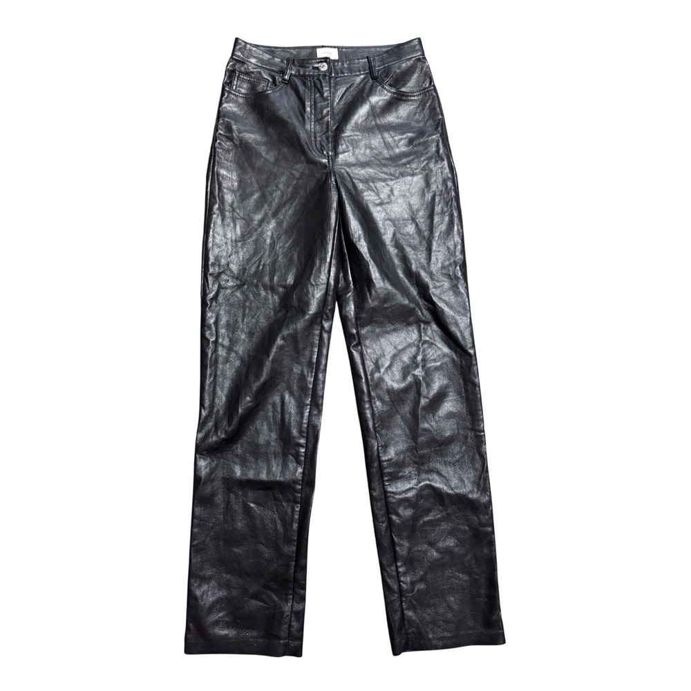 Wilfred Aritzia Melina Black Vegan Leather Straight Leg Pants Size 4 l